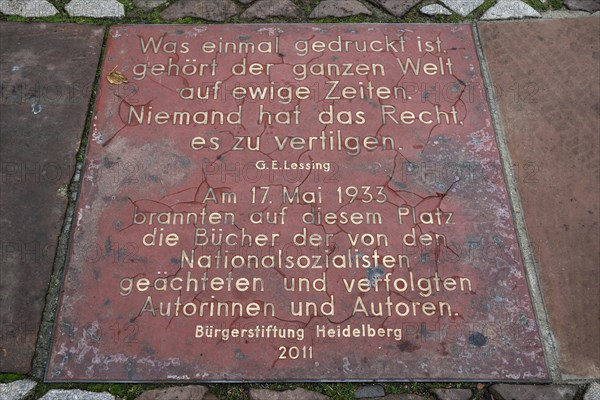 Panel with a quote from Gotthold Ephraim Lessing on the book burnings of 17 May 1933