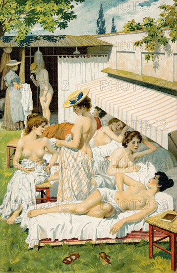 Young women sunbathe naked