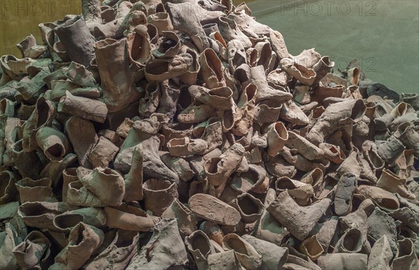 Heap of shoes in the museum Yad Vashem memorial