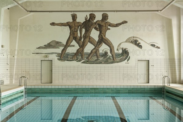 Swimming hall with a wall mosaic of the Aryan master race Herrenmensch