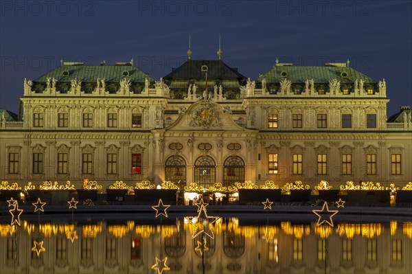 Christmas lights with Christmas Market in front of Belvedere Palace