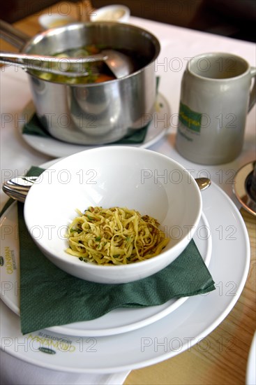 Beef soup with pancakes