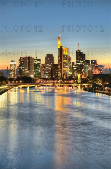 Skyline and financial district at dusk