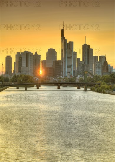 Skyline and financial district at sunset