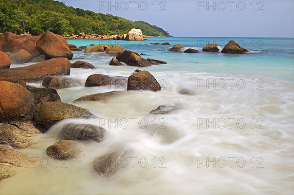 Granite rocks at the seashore of Anse Lazio