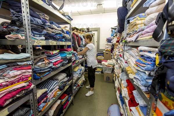 Warehouse with clothing for refugees