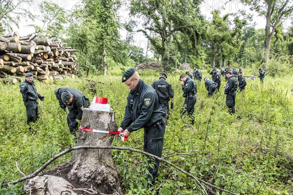 Police searching for traces of the missing woman Annette L. in the forest