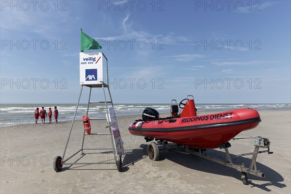 Lifeguard station with lifeboat on the beach