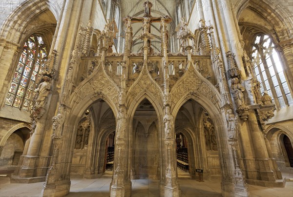 Gothic rood screen with triumphal cross group Halberstadt Cathedral St. Stephen and St. Situs