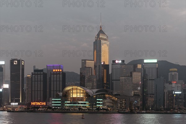 Skyline with Hong Kong Convention and Exhibition Center and skyscraper Central Plaza