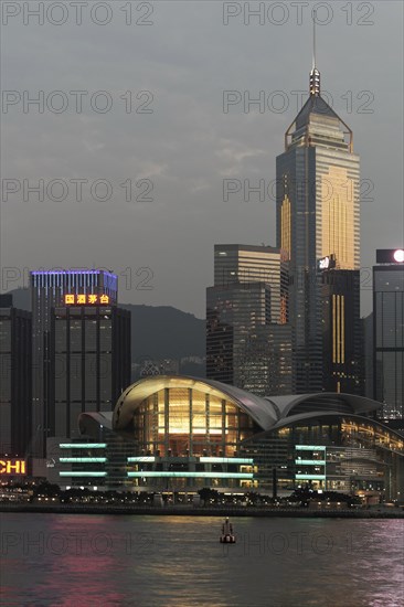 Skyline with Hong Kong Convention and Exhibition Center and skyscraper Central Plaza