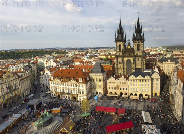 Tyn Church and Old Town Square with the Easter Market