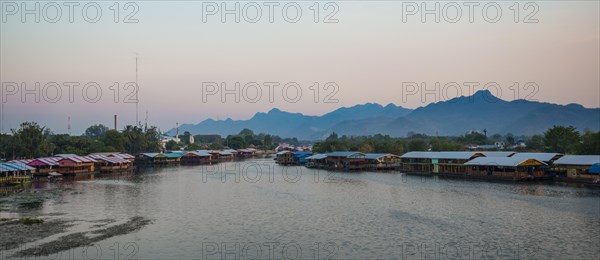 Floating houses at dusk