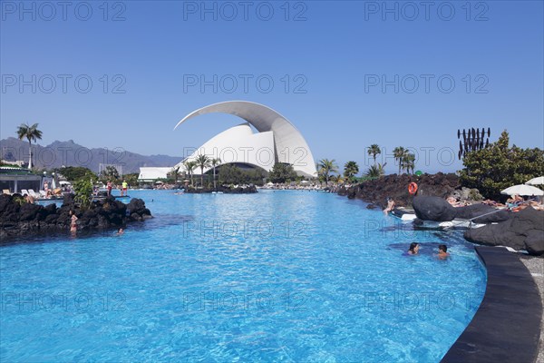 Water park Parque Maritimo Cesar Manrique and Auditorium by Santiago Calatrava