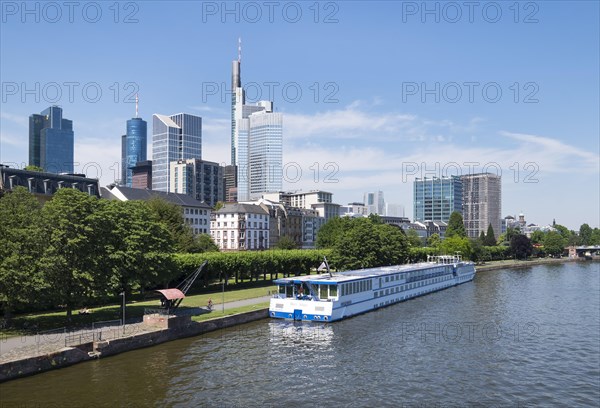 View from Holbeinsteg bridge across the river Main to the Financial District