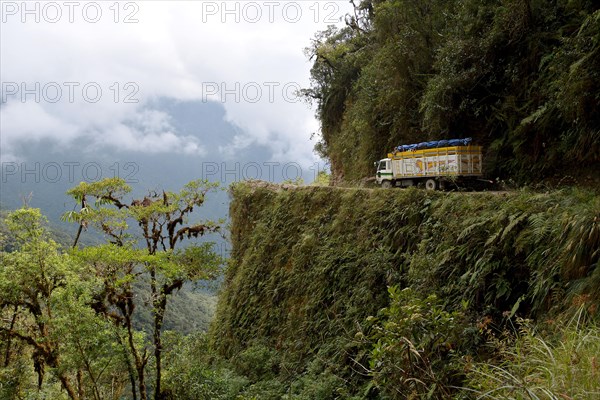 Truck above scarp on Death Road