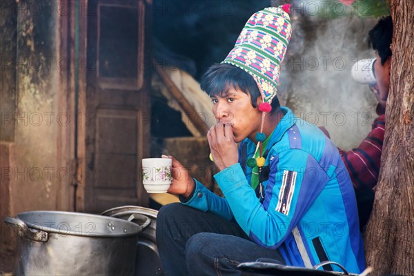 Traditional drink of tea or coffee at breakfast