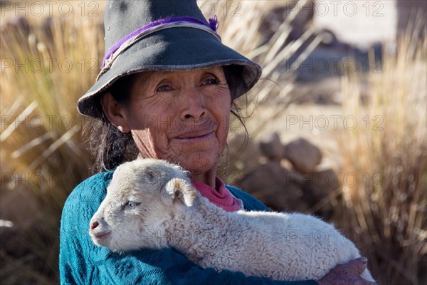 Native Peruvian woman wearing hat