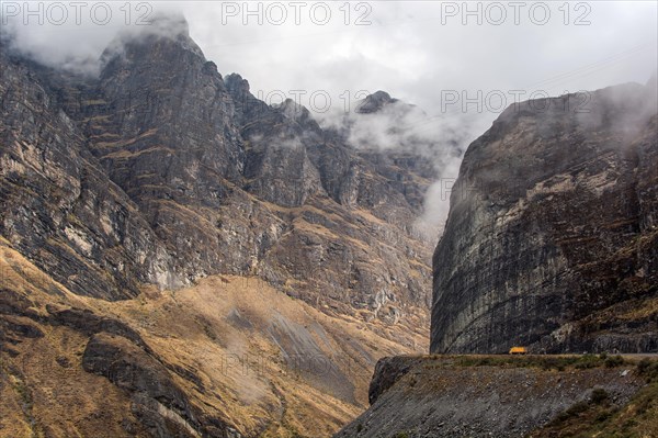 Death road in fog