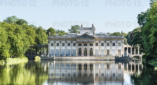 Lazienki Palace with lake and park on an artificial island