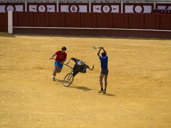 Toreros practicing bullfighting