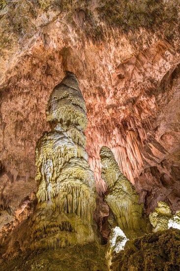 Huge stalactites in dripstone cave