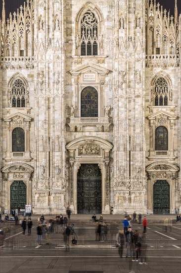 Facade of Milan Cathedral at night