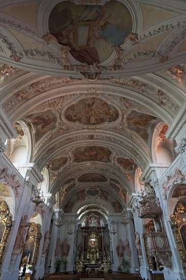 Vault and altar area of the baroque pilgrimage church of Maria Hilf