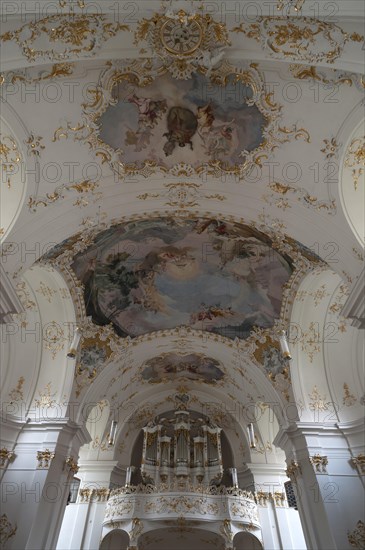 Ceiling fresco and organ loft of the late Baroque monastery church