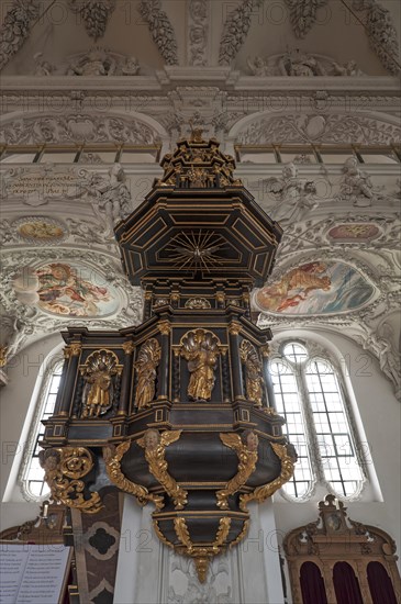 Pulpit in the Baroque parish church Saint Benedict