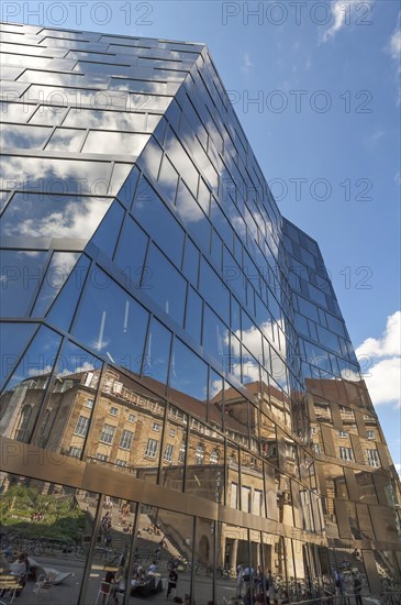Reflection in facade of new University Library