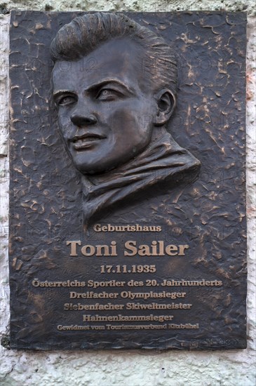 Memorial plaque at the birthplace of the skier Toni Sailer