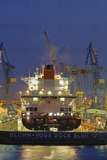 Container ship in the floating dock of Blohm and Voss
