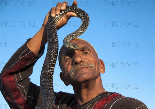 Entertainer holding snake