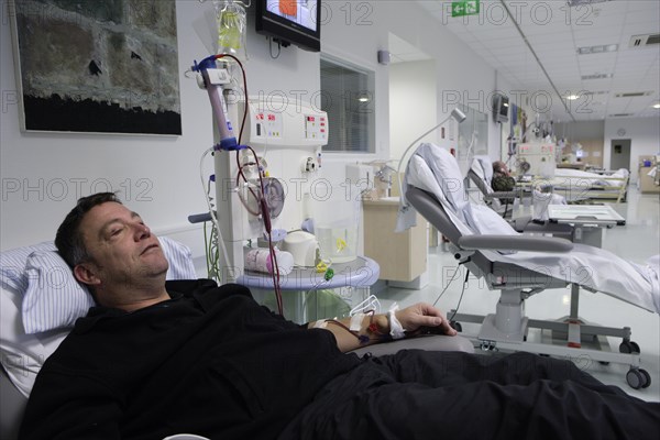 Patient during outpatient dialysis in the dialysis center of the Dominikus Krankenhaus hospital