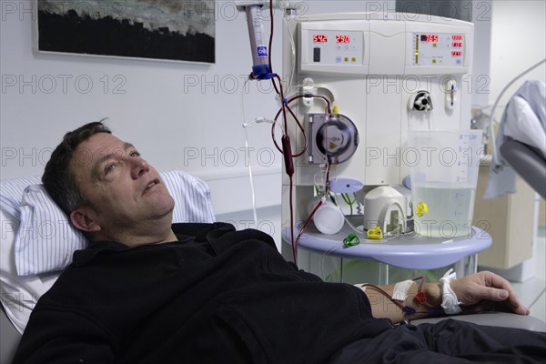 Patient during outpatient dialysis in the dialysis center of the Dominikus Krankenhaus hospital