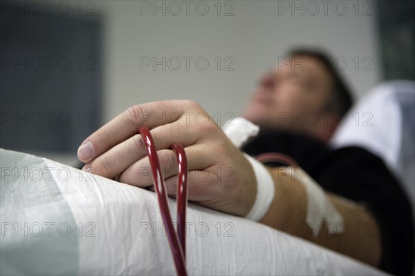 Patient during outpatient dialysis in the dialysis center of the Dominikus Krankenhaus hospital