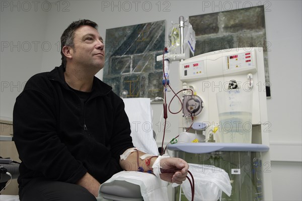 Patient during outpatient dialysis in the dialysis center of the Dominikus Krankenhaus hospital