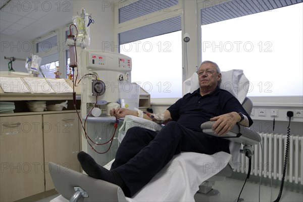 Patient during outpatient dialysis in the dialysis center of the Dominikus Krankenhaus hospital