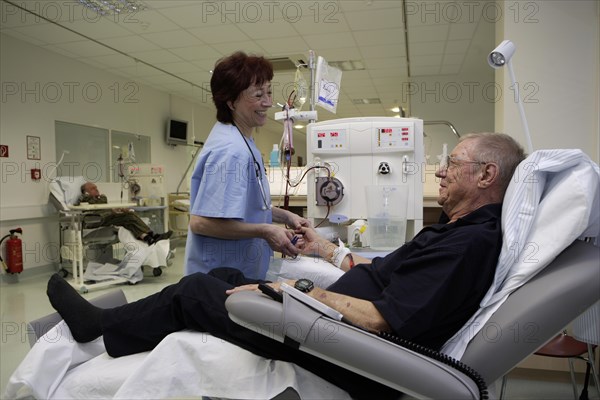 Patient and nurse during outpatient dialysis in the dialysis center of the Dominikus Krankenhaus hospital