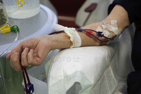 Patient during outpatient dialysis in the dialysis center of the Dominikus Krankenhaus hospital