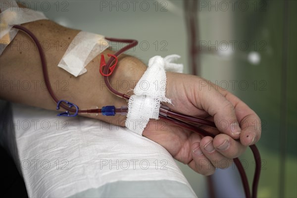 Patient during outpatient dialysis in the dialysis center of the Dominikus Krankenhaus hospital