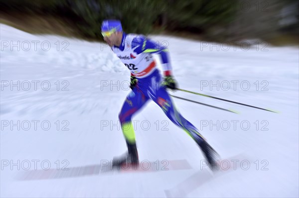 Cross-country skier in motion