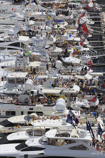 Yachts with spectators in Port Hercule at the Monaco Formula 1 Grand Prix 2015