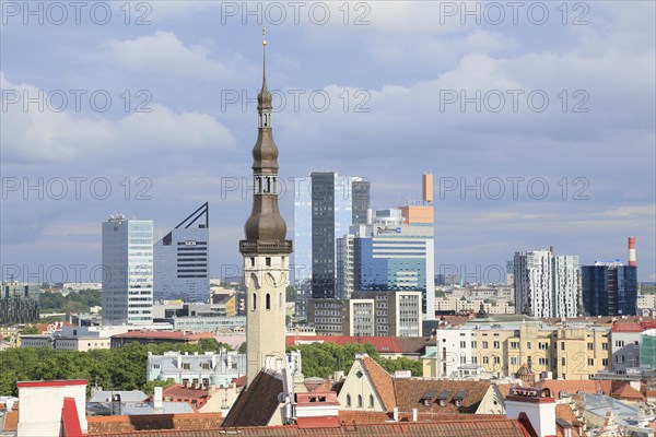 Tower of the city hall and high-rise buildings in the New Town