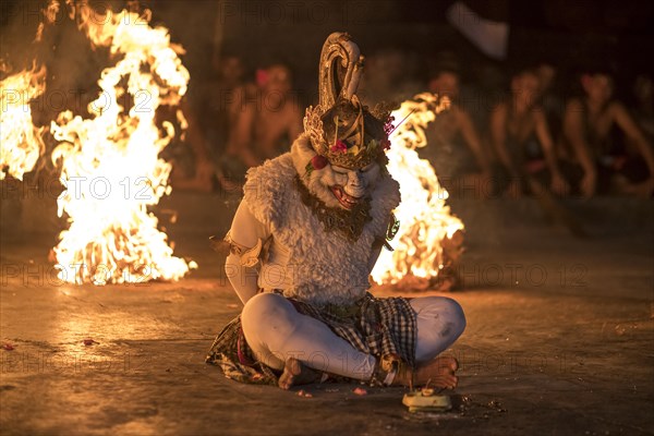 Monkey god Hanuman between flames