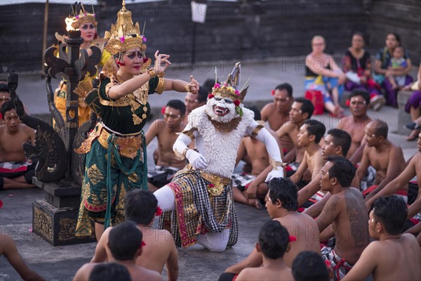 Dancers performing the classic Balinese Kecak Dance in Uluwatu Temple