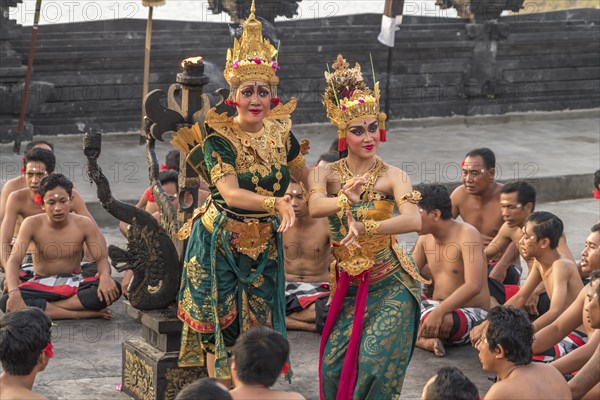 Dancers performing the classic Balinese Kecak Dance in Uluwatu Temple