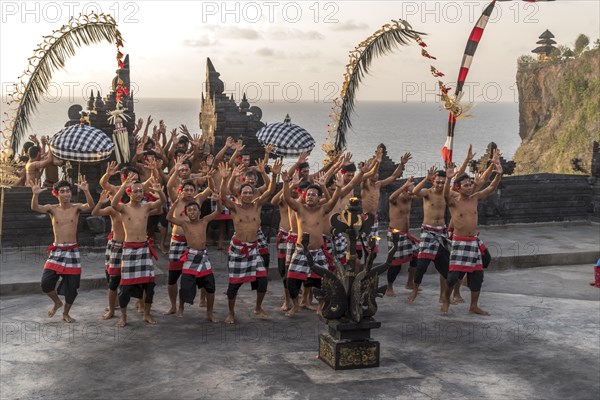 Dancers performing the classic Balinese Kecak Dance in Uluwatu Temple