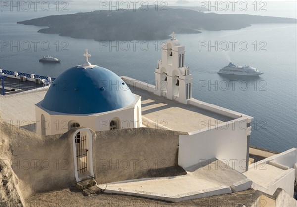 Blue dome and bell-tower of Firostefani Church